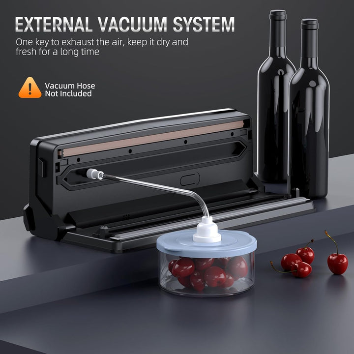 Diverse etenswaren zoals vlees, groenten en fruit vacuüm verpakt met de 8-in-1 vacumeermachine.