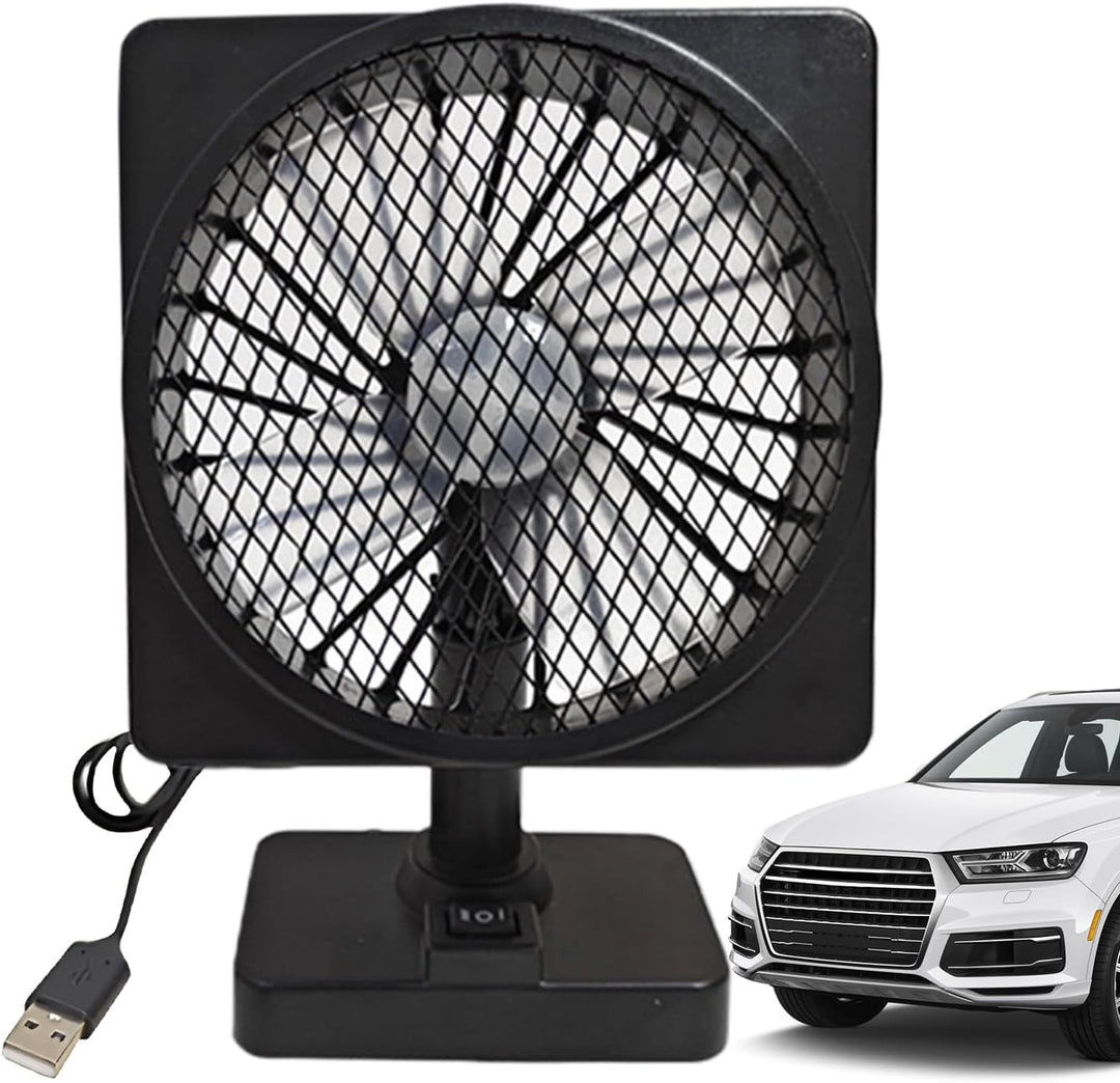 12V USB autoventilator met 360° draaifunctie voor verkoeling in elke auto of voertuig.