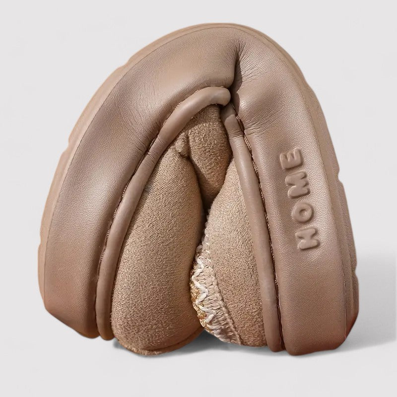 Pluche winter pantoffels in warme neutrale kleur