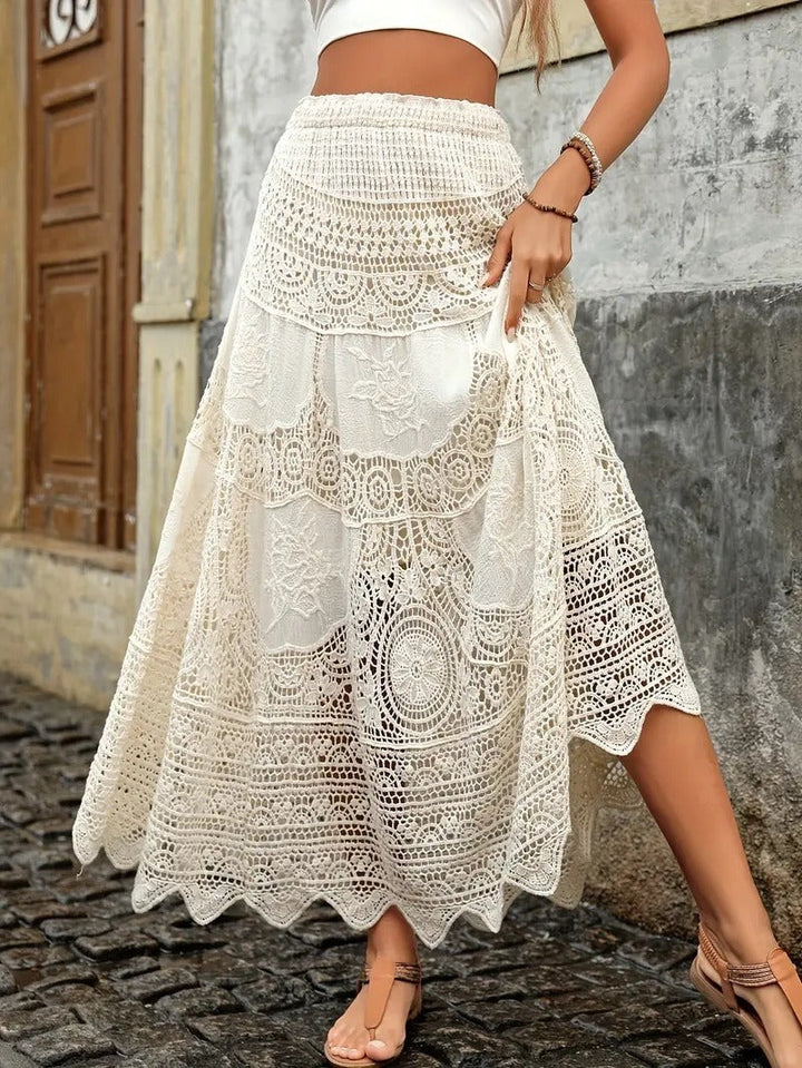 Elegante bohemian lange kanten rok in wit voor dameskleding liefhebbers
