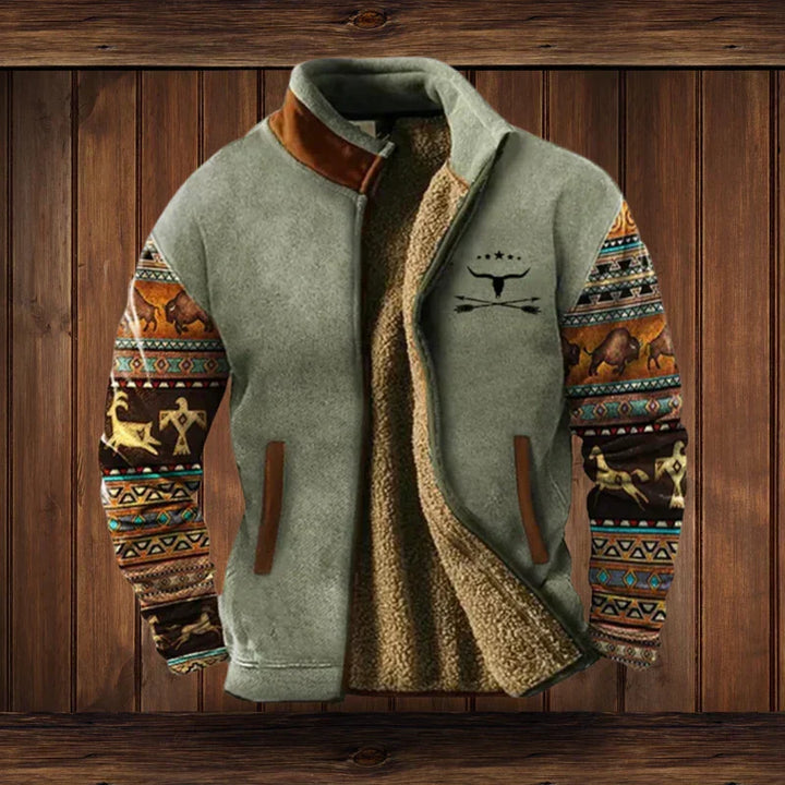 Heren western jas met etnische mouwdetails in grijze kleur