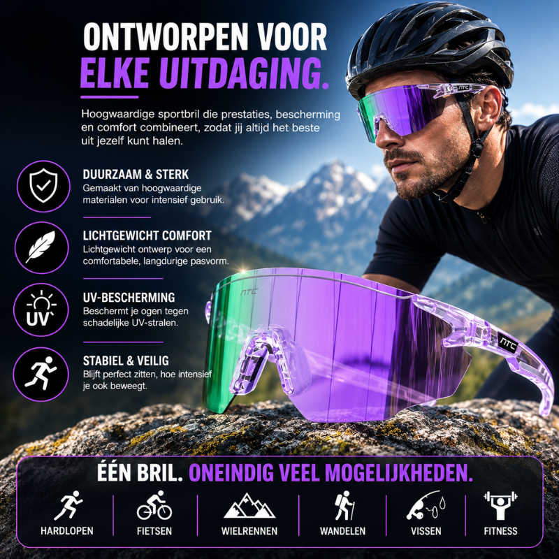 Achterkant van de sportzonnebril met ergonomische pasvorm voor heren