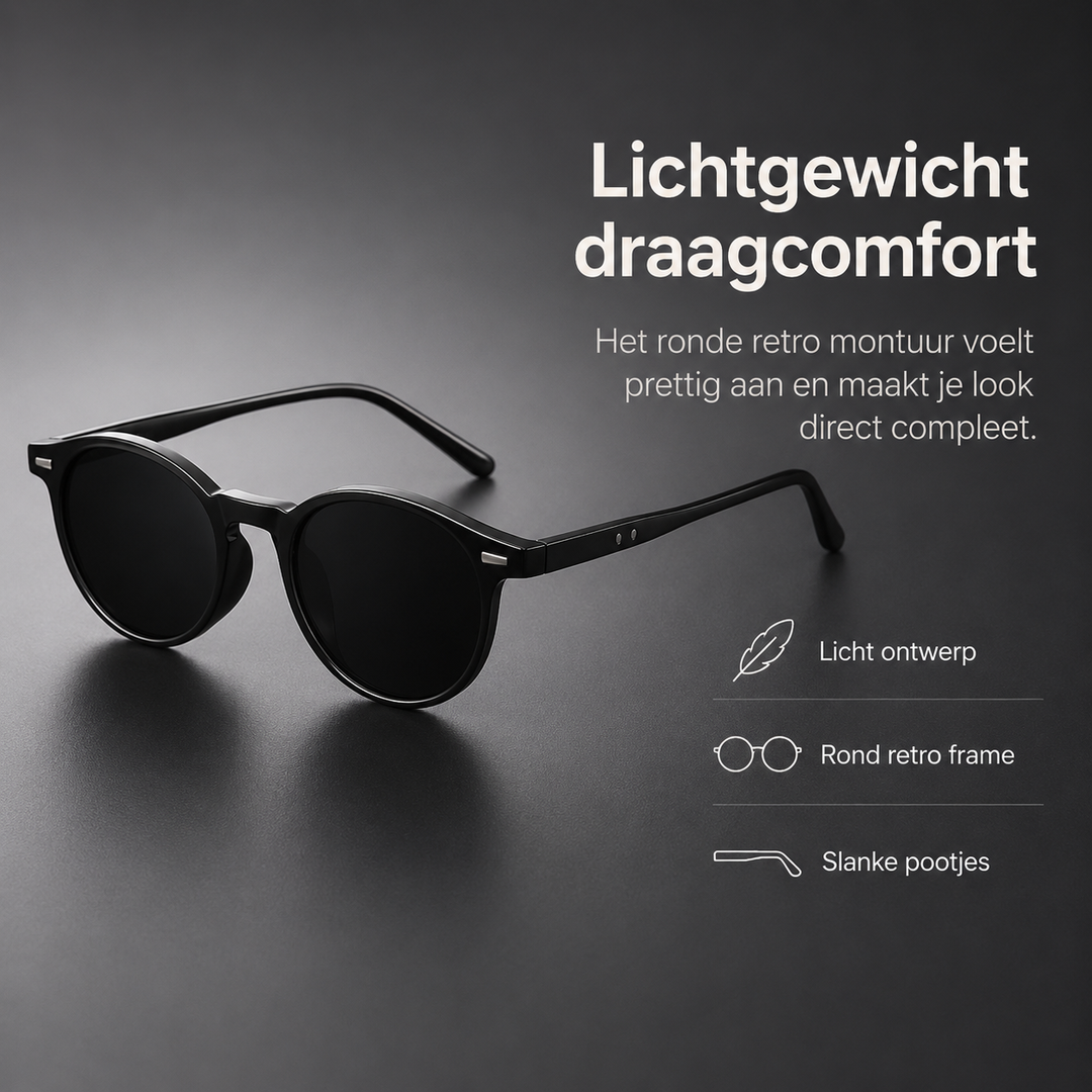 Lichtgewicht heren zonnebril met rond montuur en gepolariseerde glazen voor optimale UV380 bescherming.