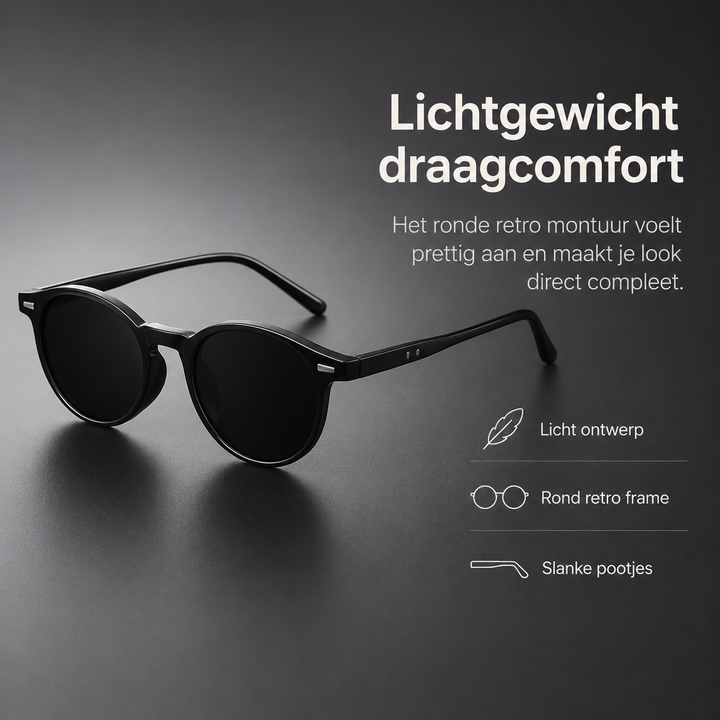 Lichtgewicht heren zonnebril met rond montuur en gepolariseerde glazen voor optimale UV380 bescherming.