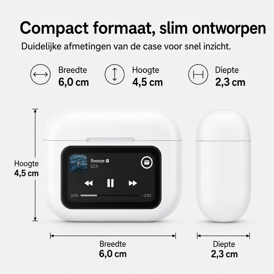 Stijlvolle witte ANC oordopjes met touch display voor muziek
