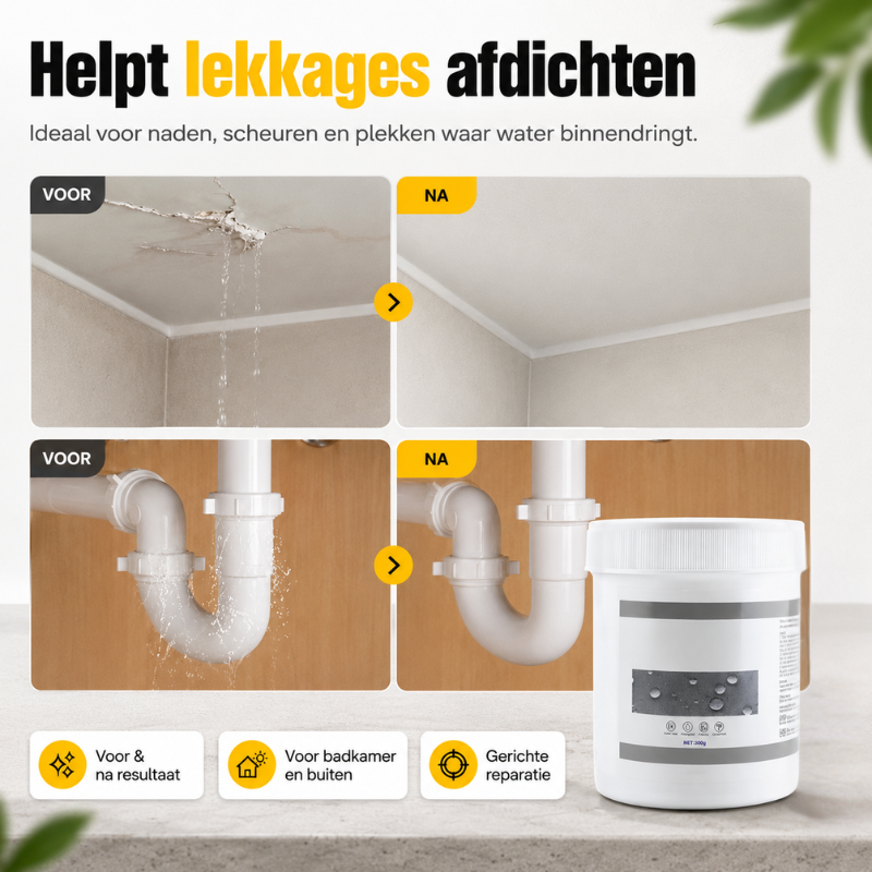 Detailopname van transparante rubberpasta na drogen; onzichtbare en vochtbestendige sealer.