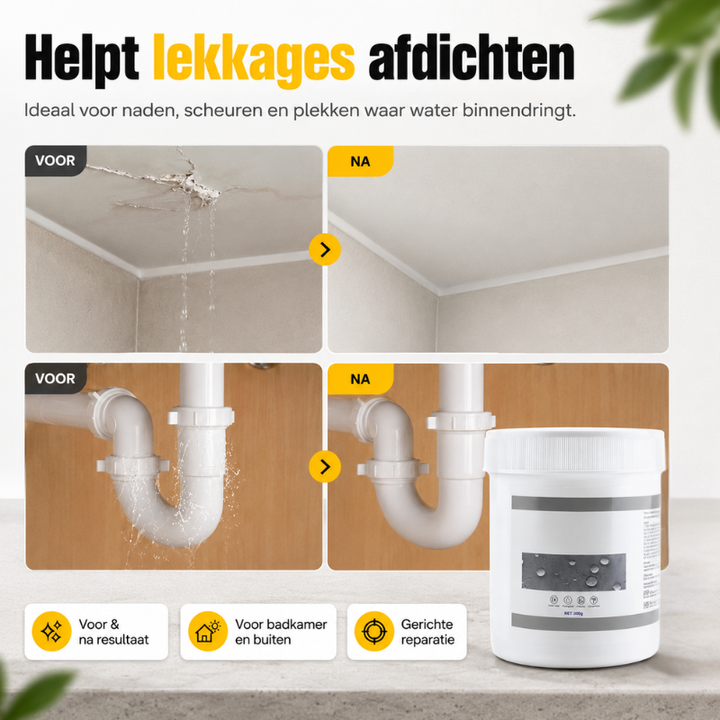 Detailopname van transparante rubberpasta na drogen; onzichtbare en vochtbestendige sealer.