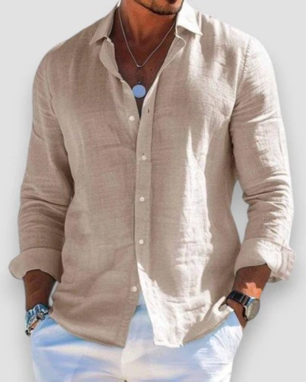 Lichtblauw heren overhemd met lange mouw, ideaal voor een casual stijlvolle look