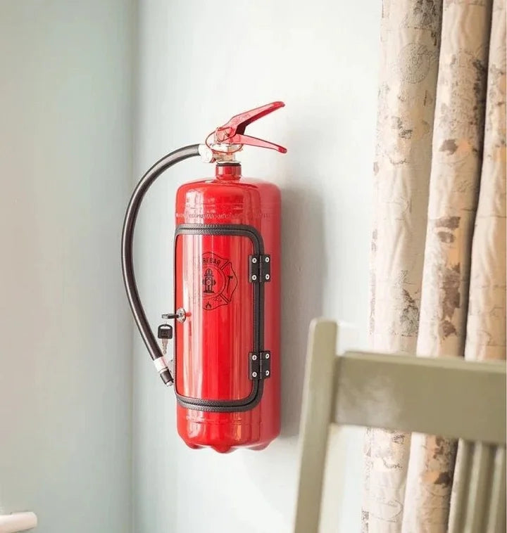 Verstopte bar FireBar: een originele brandblusser drankopslag, ideaal mancave gadget en stijlvol woonaccessoire.