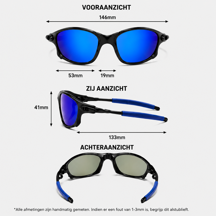 Essentiële heren zonnebril: gepolariseerd, sportief design, titanium en UV-beschermend voor alle heren.