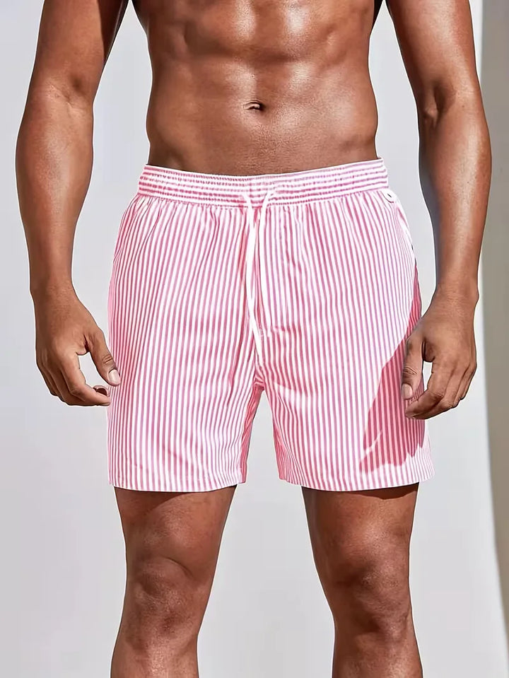 Vakantie kleding voor heren, modern gestreept zwemshort in detail