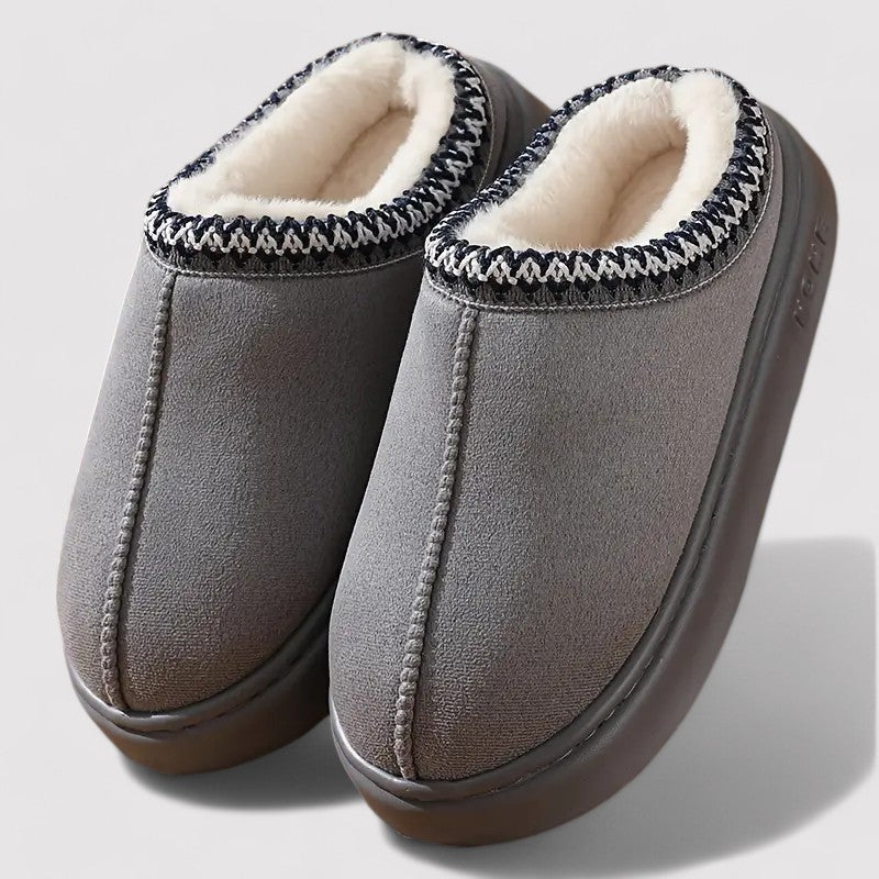 Grijze unisex zachte pantoffels met warme pluche voering en antislipzool