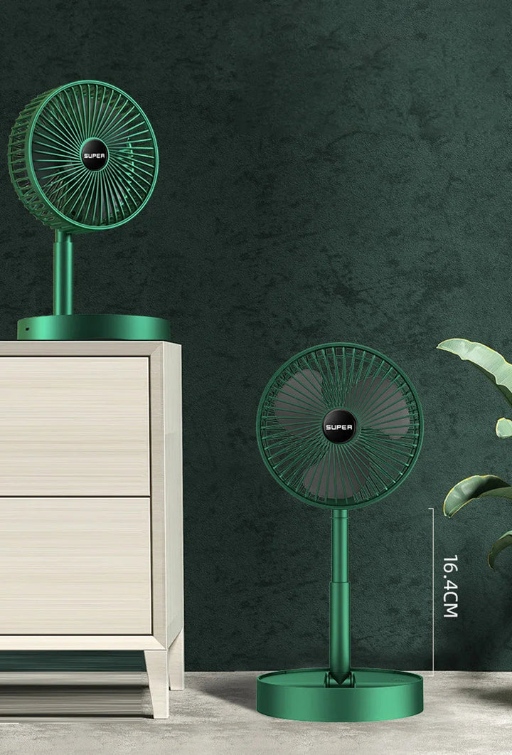Compacte USB-bureauventilator, opvouwbaar design, krachtige luchtstroom voor efficiënte verkoeling op kantoor.