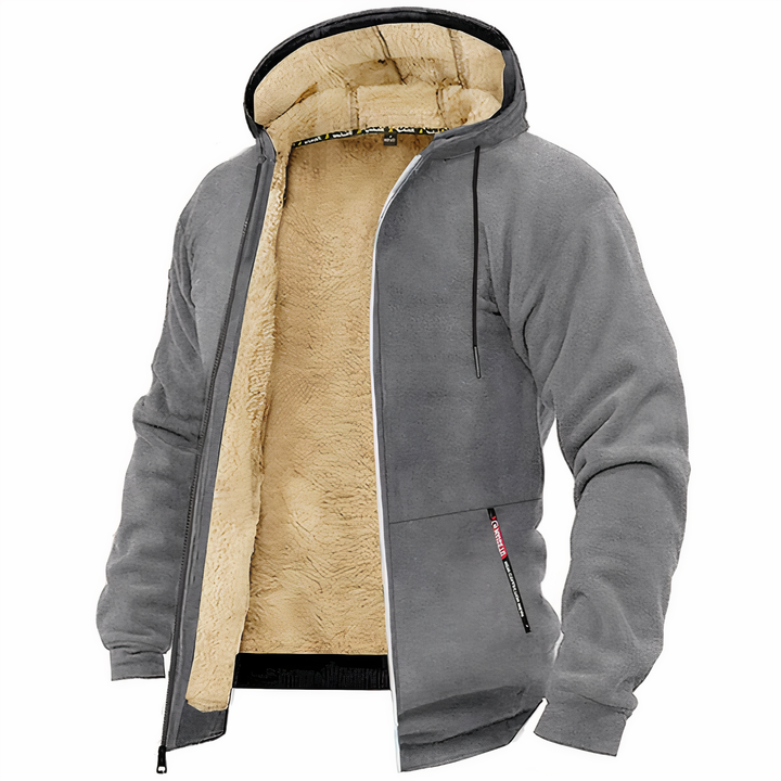 Detailopname van de zachte fleece voering in de warme herenjas