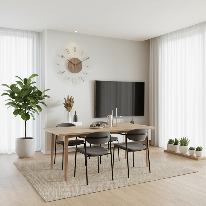 Minimalistische stille wandklok, tijdloze interieurdecoratie voor een serene ambiance.