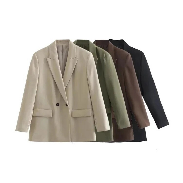 Dames oversized blazer mantel in beige, perfect voor een elegante en trendy lente/herfst look.