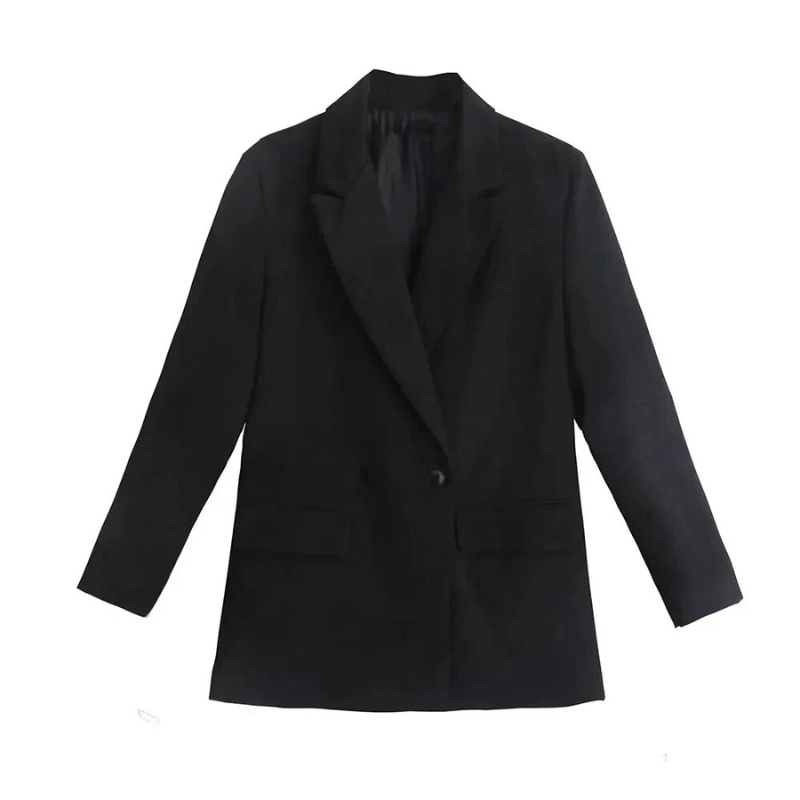 Comfortabele oversized blazer mantel voor dames in zacht zwart, ideaal voor een relaxte maar stijlvolle herfst.