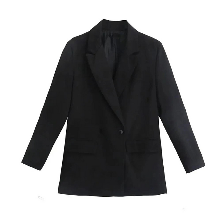 Comfortabele oversized blazer mantel voor dames in zacht zwart, ideaal voor een relaxte maar stijlvolle herfst.