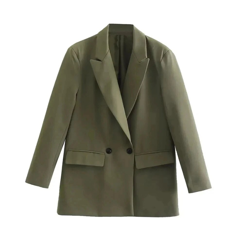 Elegante bruine oversized blazer mantel voor dames; comfortabel en modieus voor elke gelegenheid.