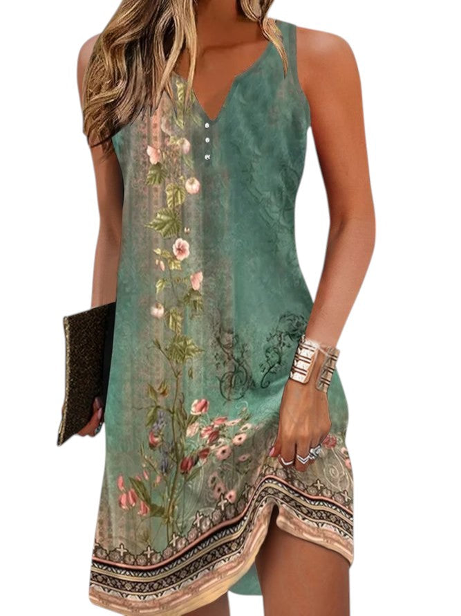 Elegante print jurk zonder mouwen, comfortabele damesmode met een losse en koele pasvorm