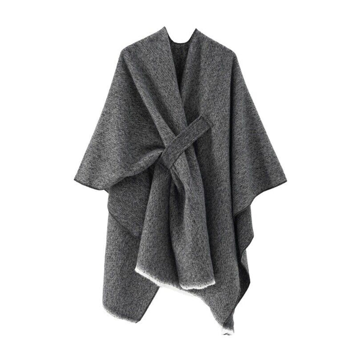 Zachte kasjmierlook damesponcho in retro stijl, ideaal voor najaar en winter. Stijlvol en comfortabel vest.