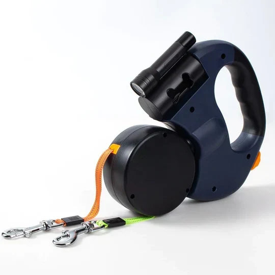 Ergonomische handgreep van de intrekbare dubbele hondenriem met ingebouwde LED zaklamp voor avondwandelingen