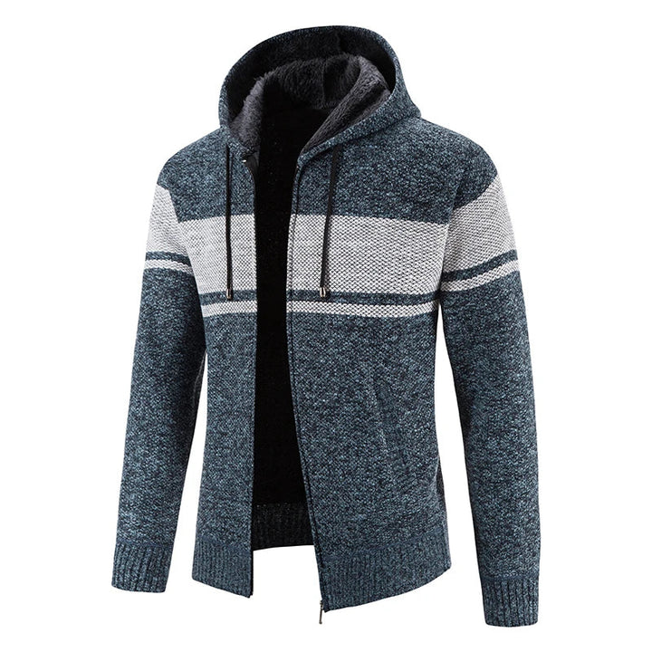 Blauw-wit gestreept gebreid vest met rits