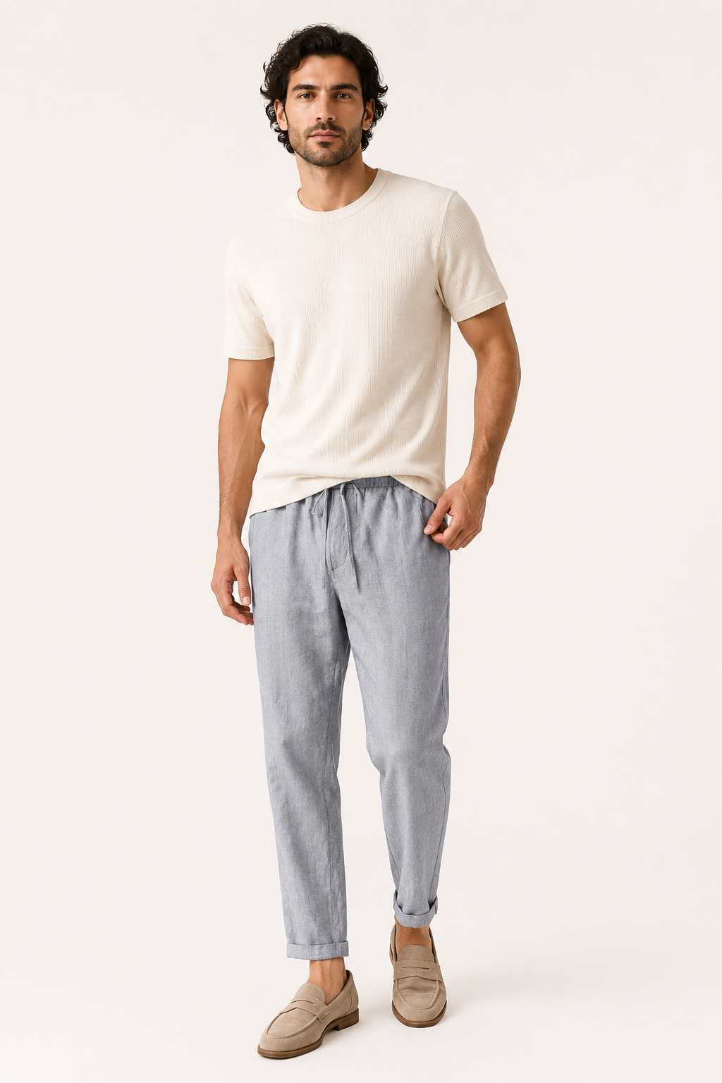 Comfortabele heren zomerbroek in rechte fit met handig trekkoord voor casual zomerstijl