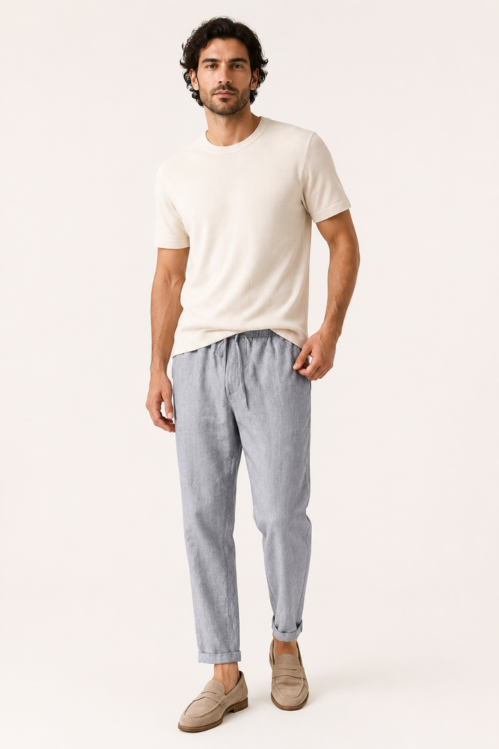 Comfortabele heren zomerbroek in rechte fit met handig trekkoord voor casual zomerstijl
