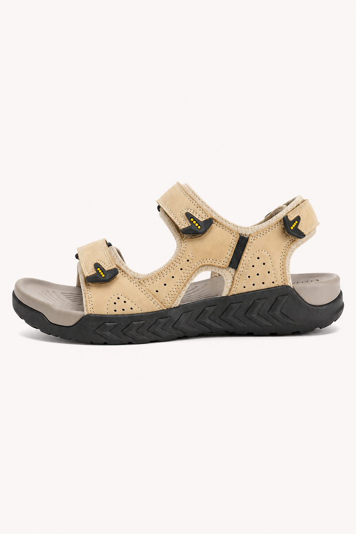 Beige wandelstappers voor heren met open neus en stevige zool