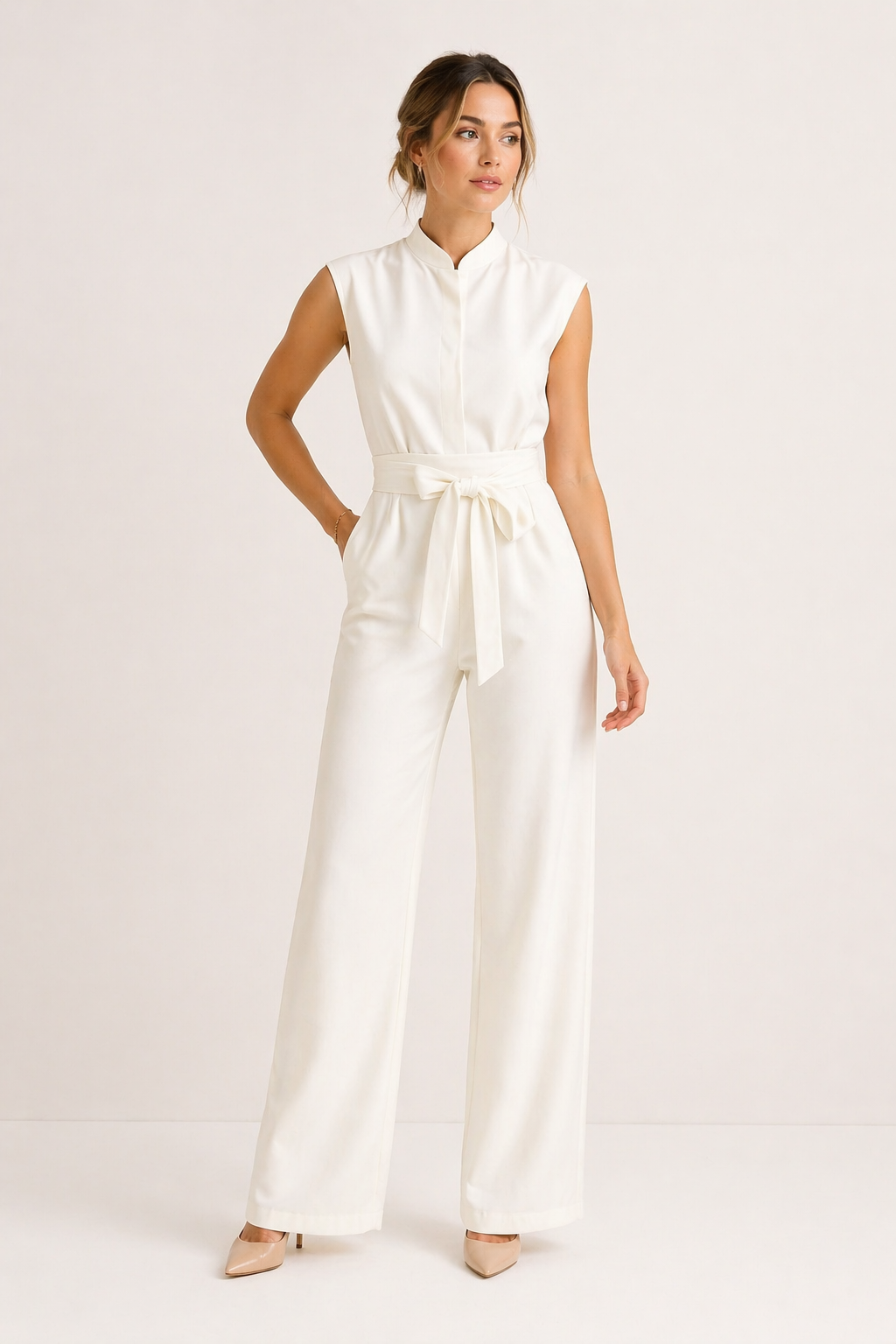 Veelzijdige dames jumpsuit met brede pijpen, geschikt voor zowel een feest als een zakelijke outfit.