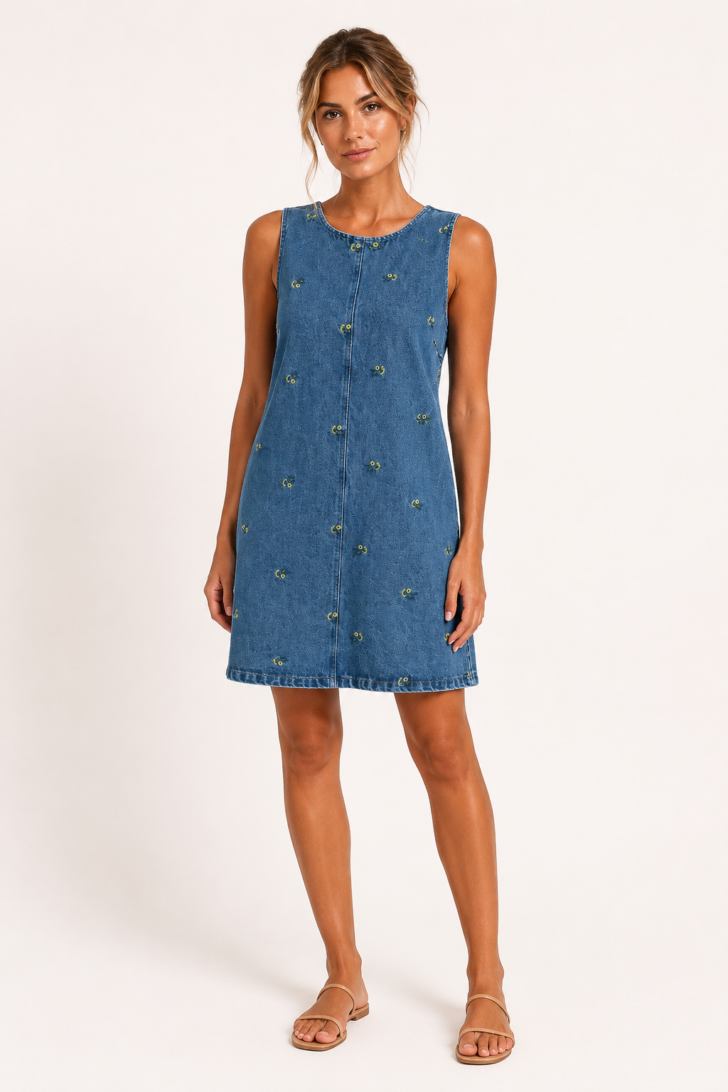 Stijlvolle dames korte mouwloze jurk in blauw voor dagelijks comfort, perfect voor de zomer.