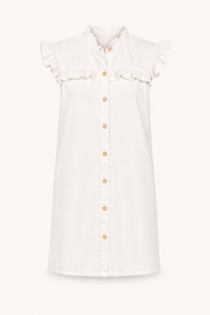 Chique en comfortabel kort roze jurkje voor dames, met ruches en knopen, geschikt voor zomerse gelegenheden.