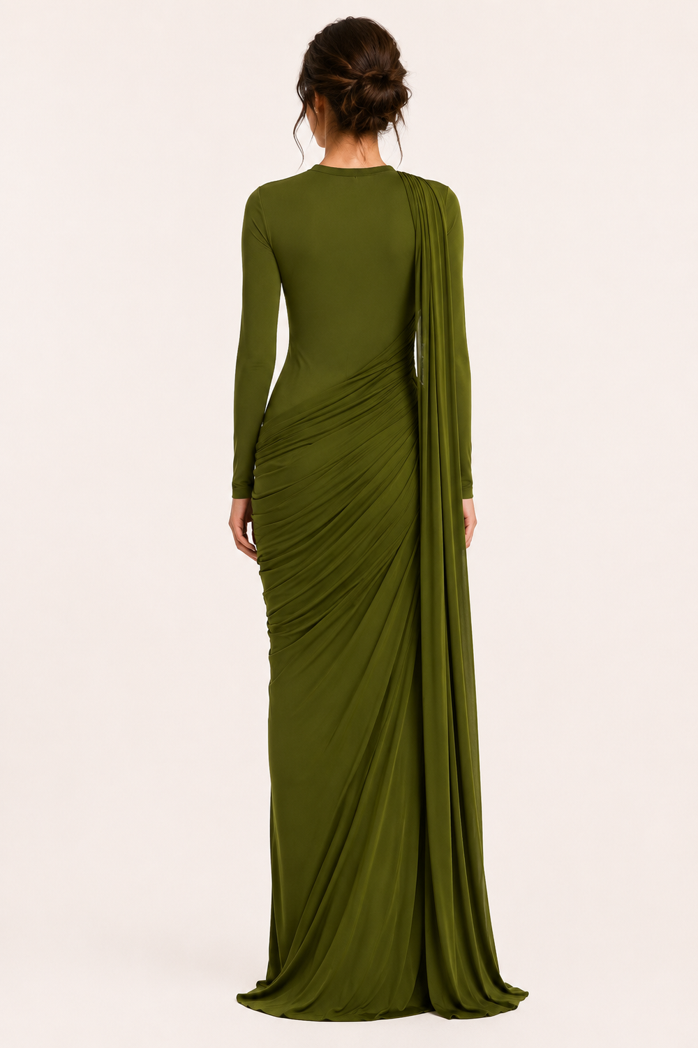Groene avondjurk voor dames met elegante lange mouwen, ideaal voor speciale gelegenheden en feesten.