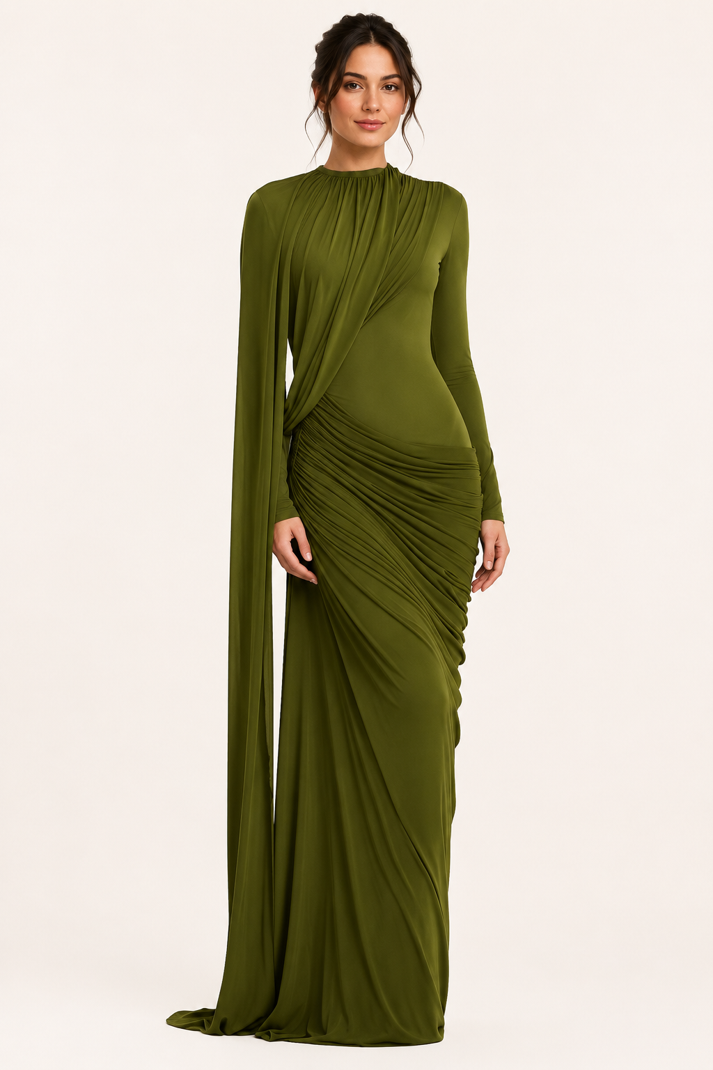 Elegante dames feestjurk met lange mouwen, perfect voor gala of avond. Stijlvolle pasvorm.