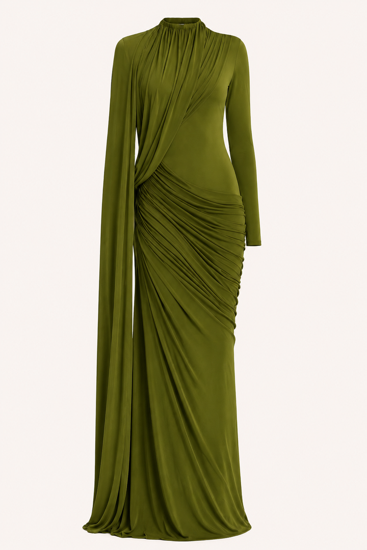 Wijnrode dames galajurk met lange mouwen, sophisticated voor bruiloftsgasten of speciale momenten.
