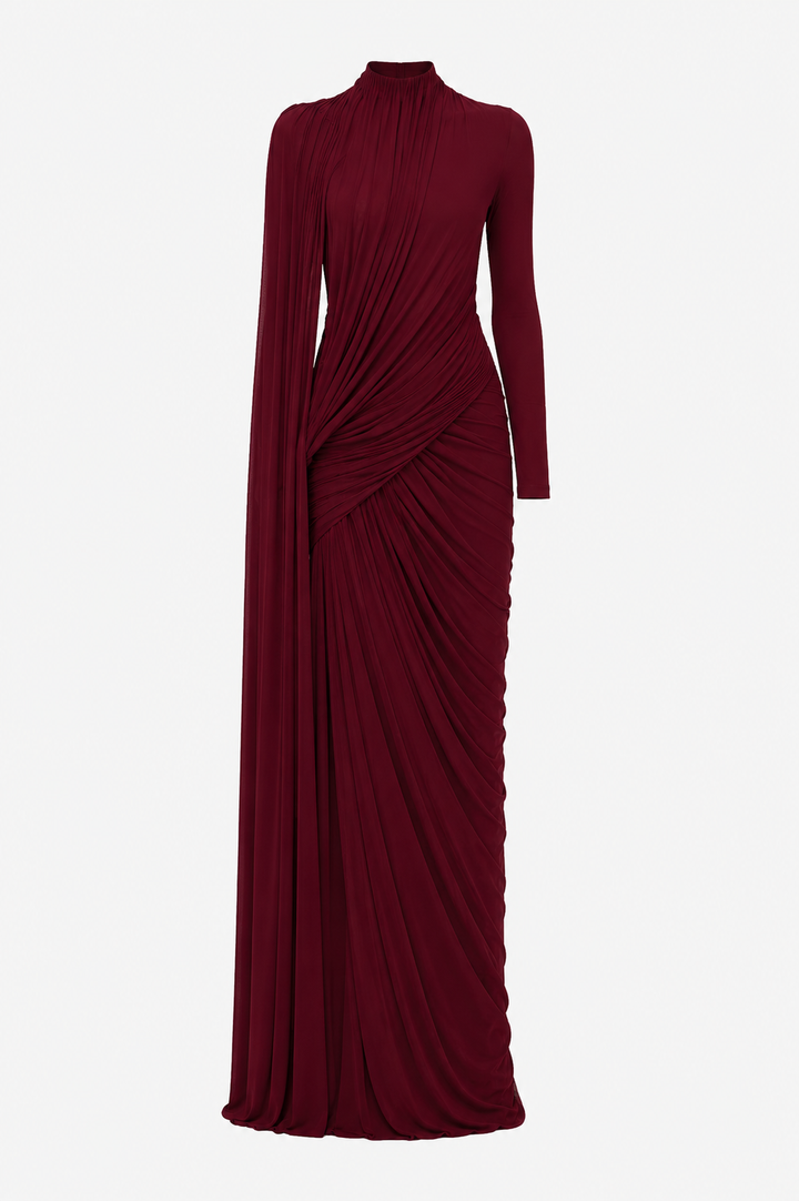 Dames jurk met lange mouwen, elegant en tijdloos voor feesten en formele gelegenheden. Modern en chic.