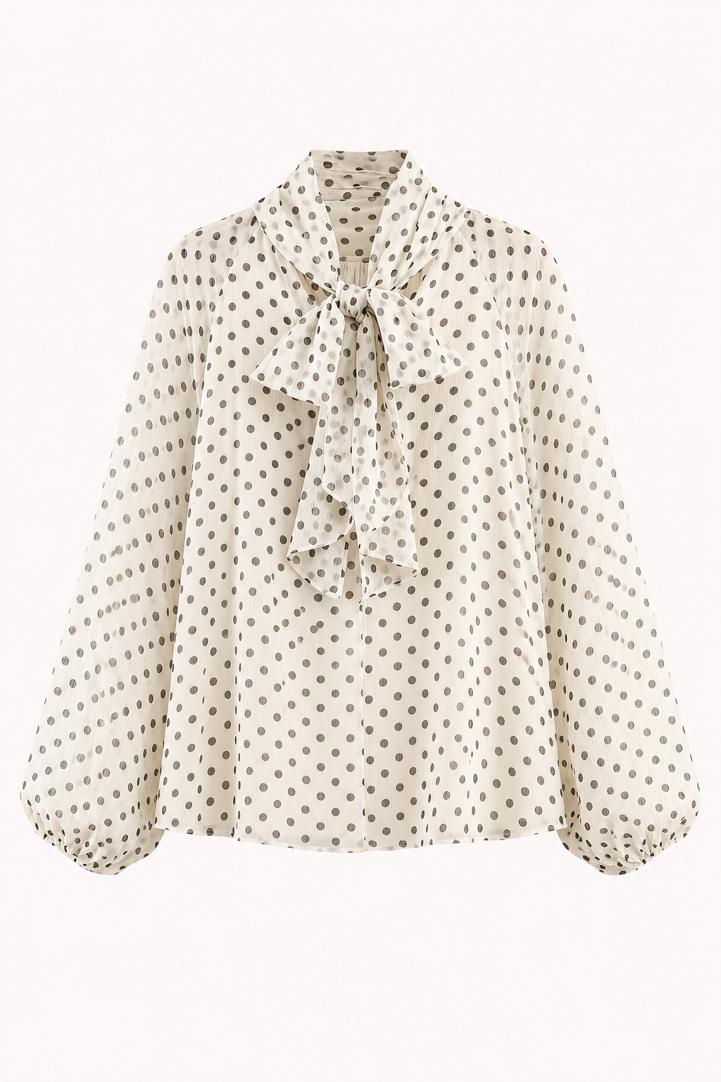 Bruine dames stippen blouse met elegante strikkraag en lange mouwen