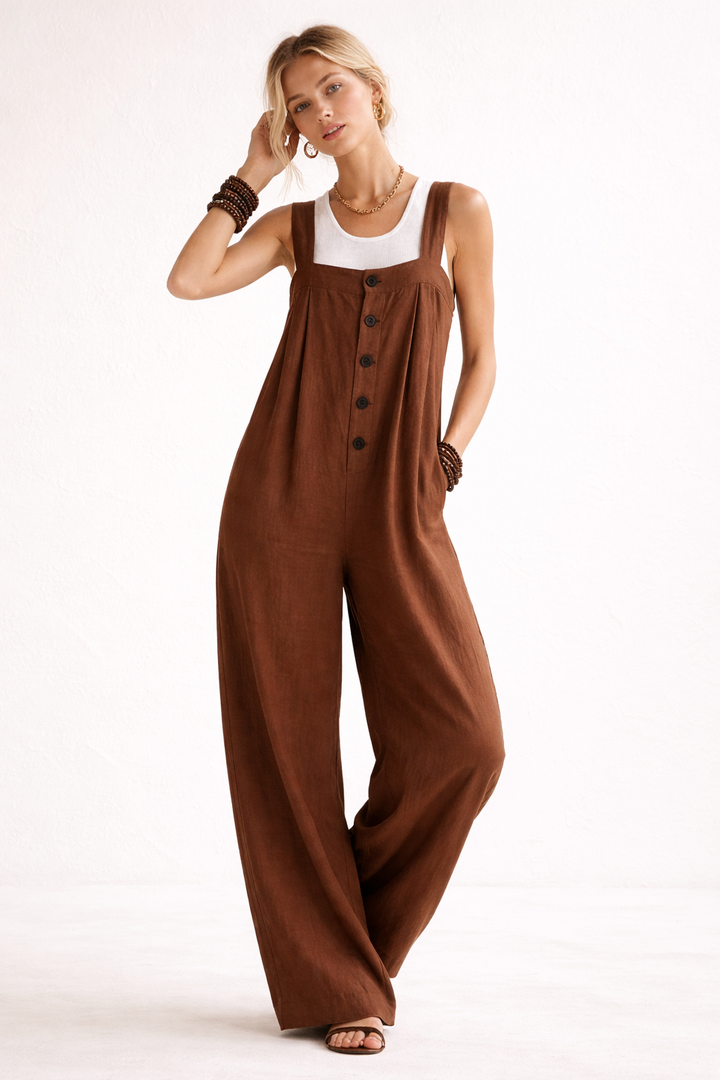 Comfortabele zomer jumpsuit met brede schouderbanden voor dames, perfect voor warm weer.