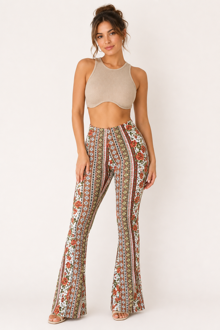 Modieuze damespantalon voor zakelijk casual, met verticale print en hoge taille voor elegantie.
