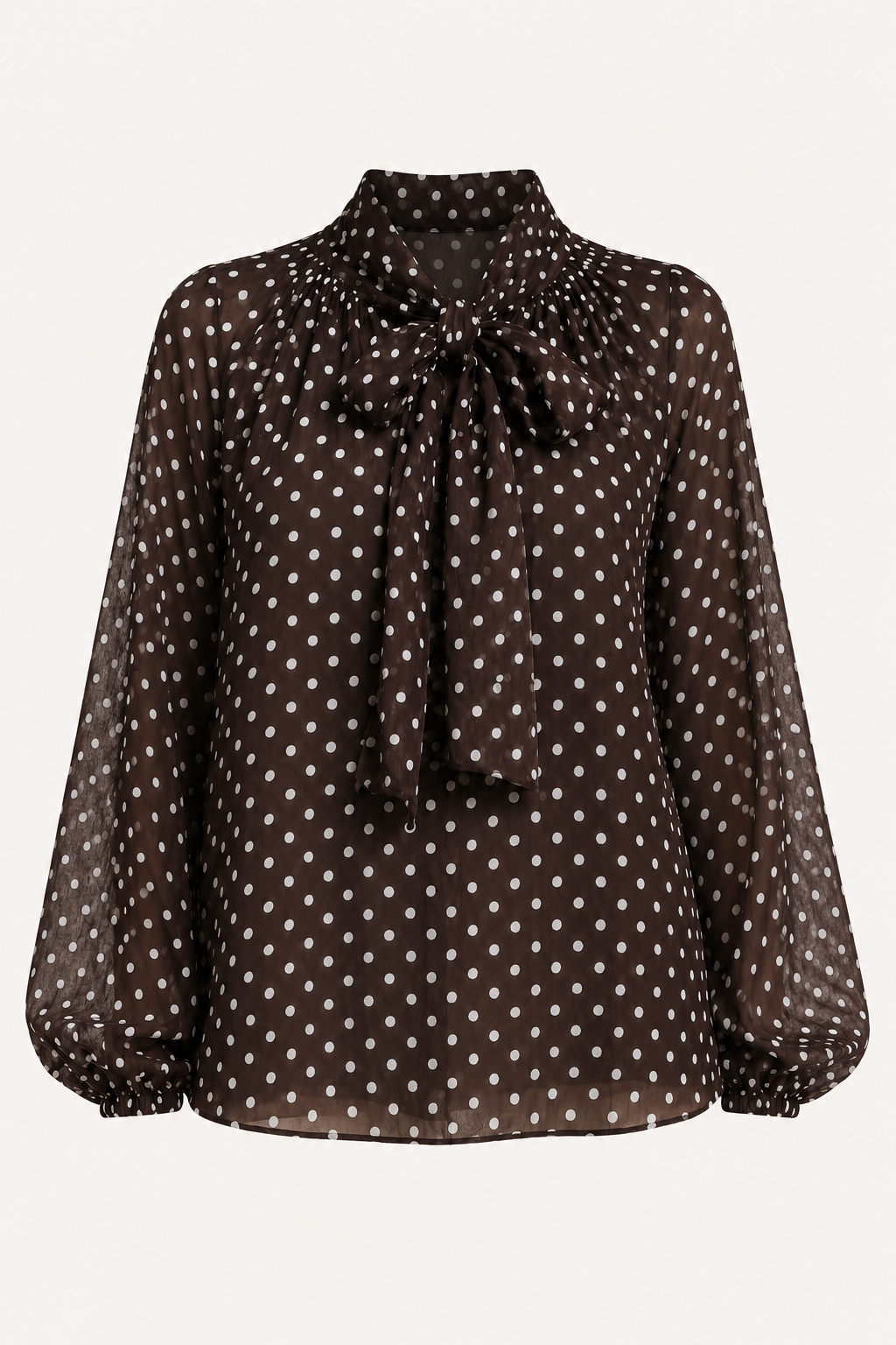 Stijlvolle beige stippenblouse met pofmouwen voor kantoorkleding