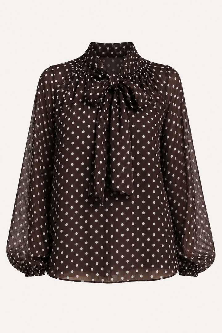 Stijlvolle beige stippenblouse met pofmouwen voor kantoorkleding