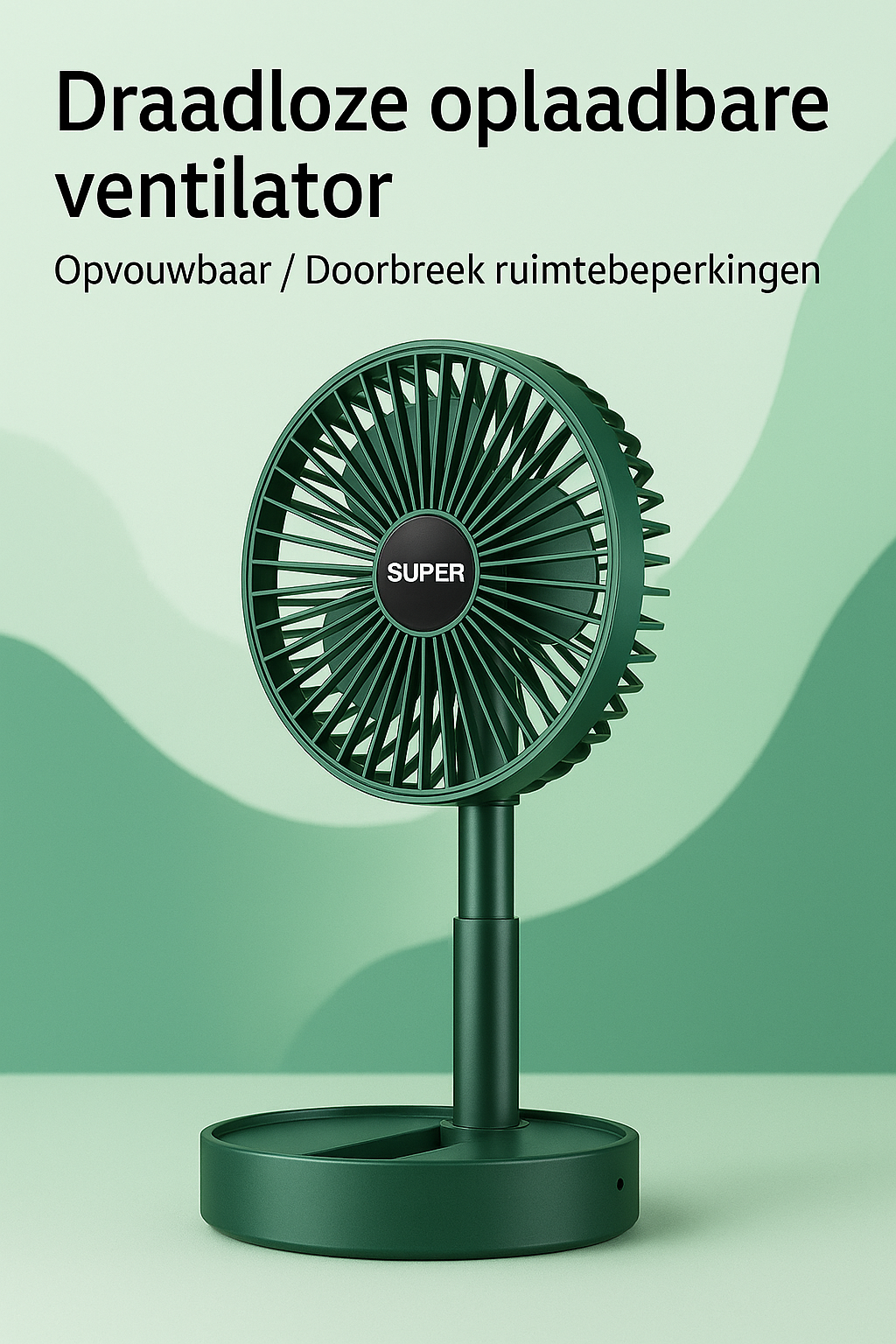 Opvouwbare USB-tafelventilator met telescopisch design, krachtige luchtstroom voor persoonlijke koeling.