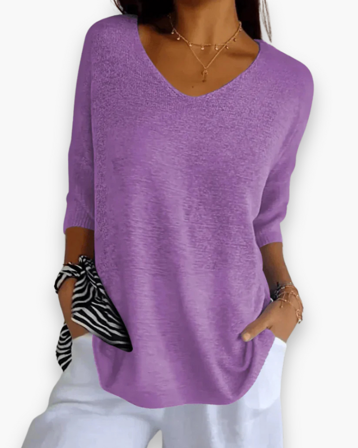 Casual dames top met v-hals en korte mouwen in losvallend model