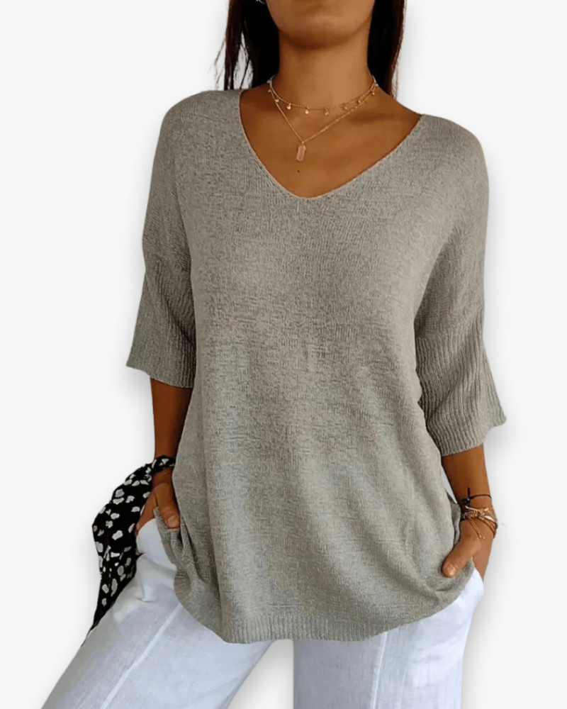 Modieuze dames v-hals top met korte mouwen voor een casual look