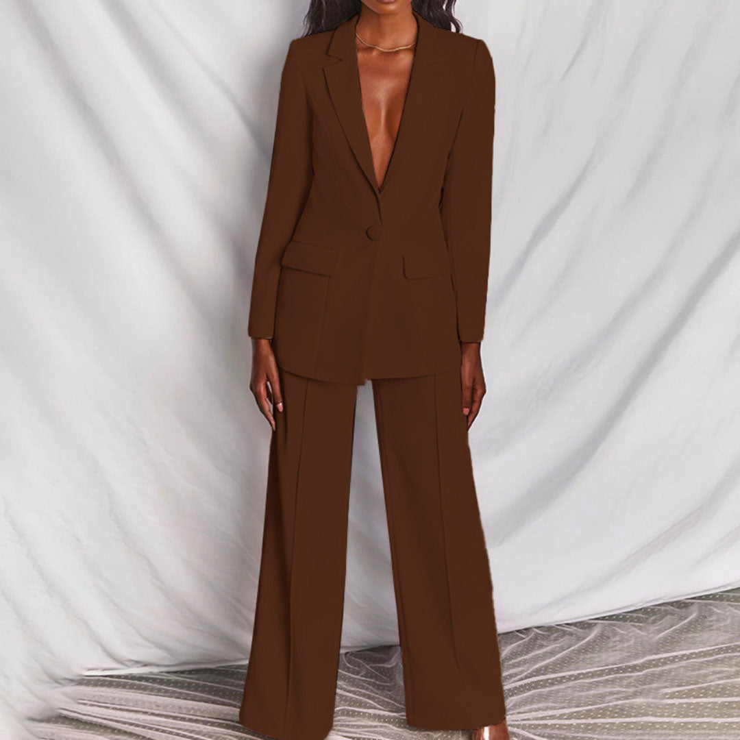 Casual chique dames blazer & broek set, comfortabele en modieuze kleding.