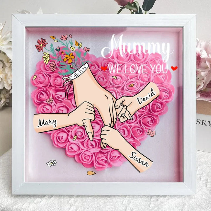 Interieur decoratie: unieke bloemenlijst met naam, speciale herinnering voor mama.