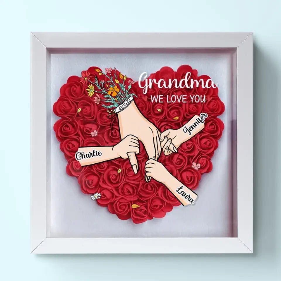 Cadeau voor mama: vierkante bloemenlijst met naam en LED, uniek familie geschenk.