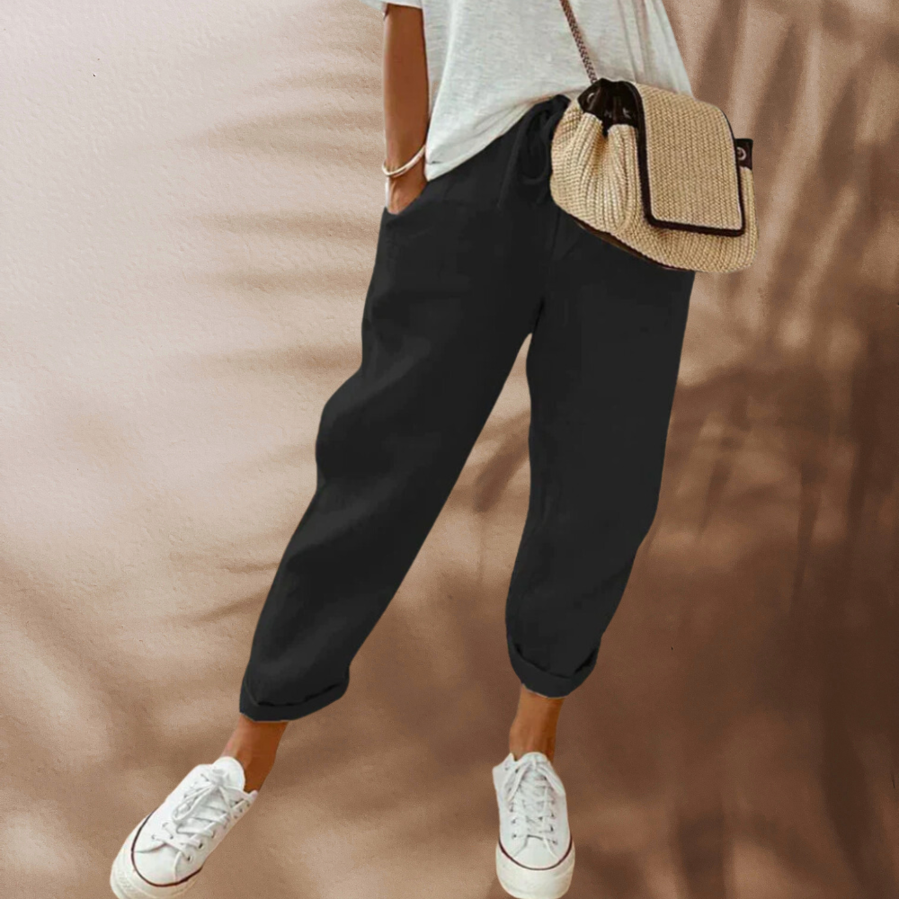 Comfortabele en modieuze linnen damesbroek voor de zomer, perfect voor een relaxte en elegante look.