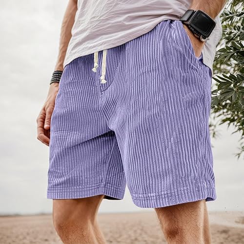 Trendy ribstructuur heren korte broek, perfect voor een ontspannen zomerse look. Comfortabel en stijlvol.